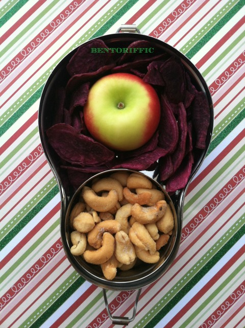 Cashews, apple and purple chip snack bento by bentoriffic