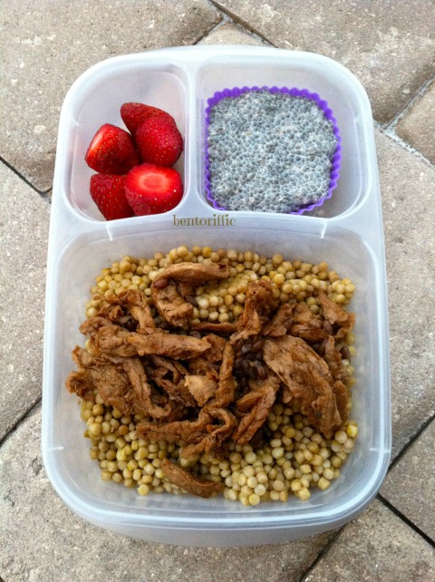 Soy curls couscous and chia bento