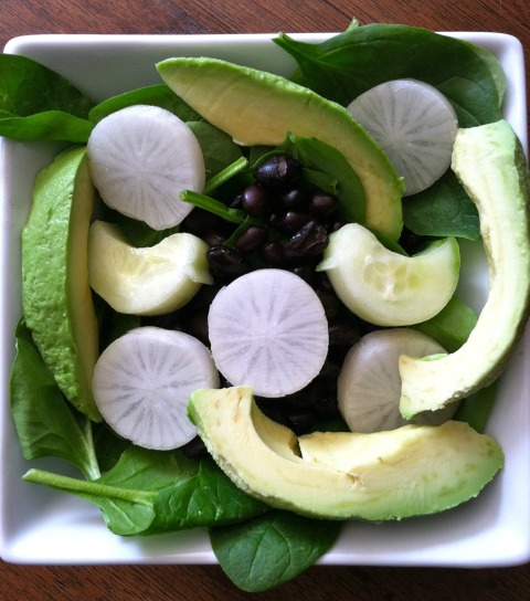 Spinach with black bean salad